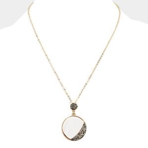 Pave Rhinestone Mother of Pearl Pendant Necklace